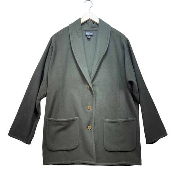 Eileen Fisher Womens Wool Blazer Jacket Sze 2 Olive Green Button Up Pockets - Picture 1 of 11
